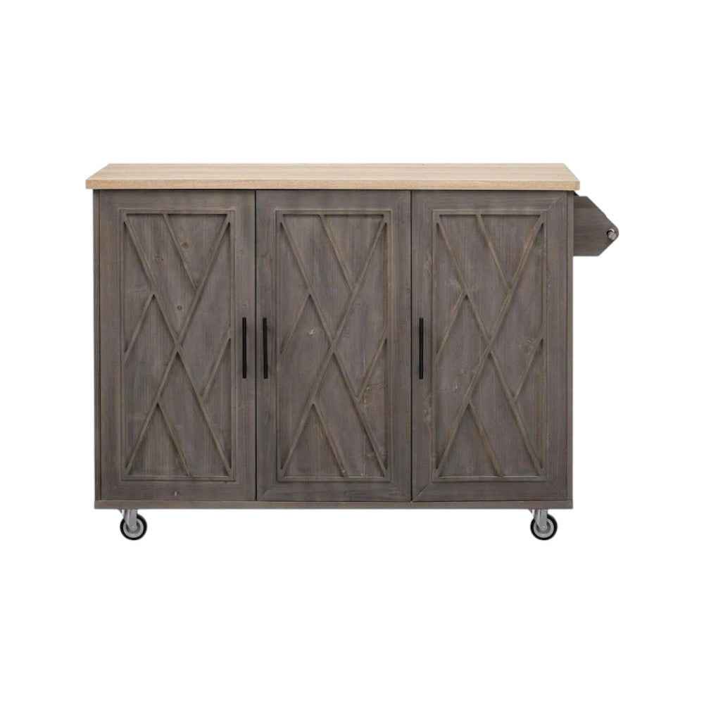51" Brown Wood Rolling Kitchen Island