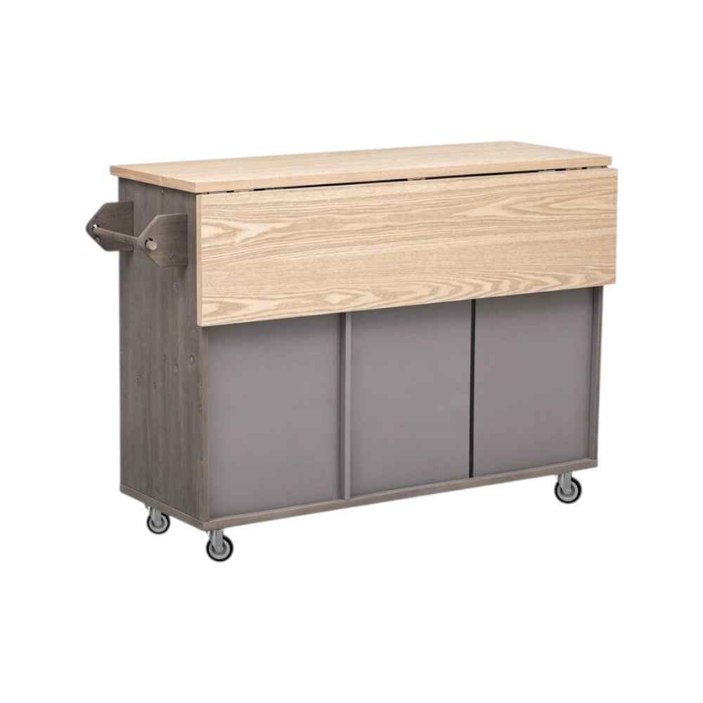 51" Brown Wood Rolling Kitchen Island