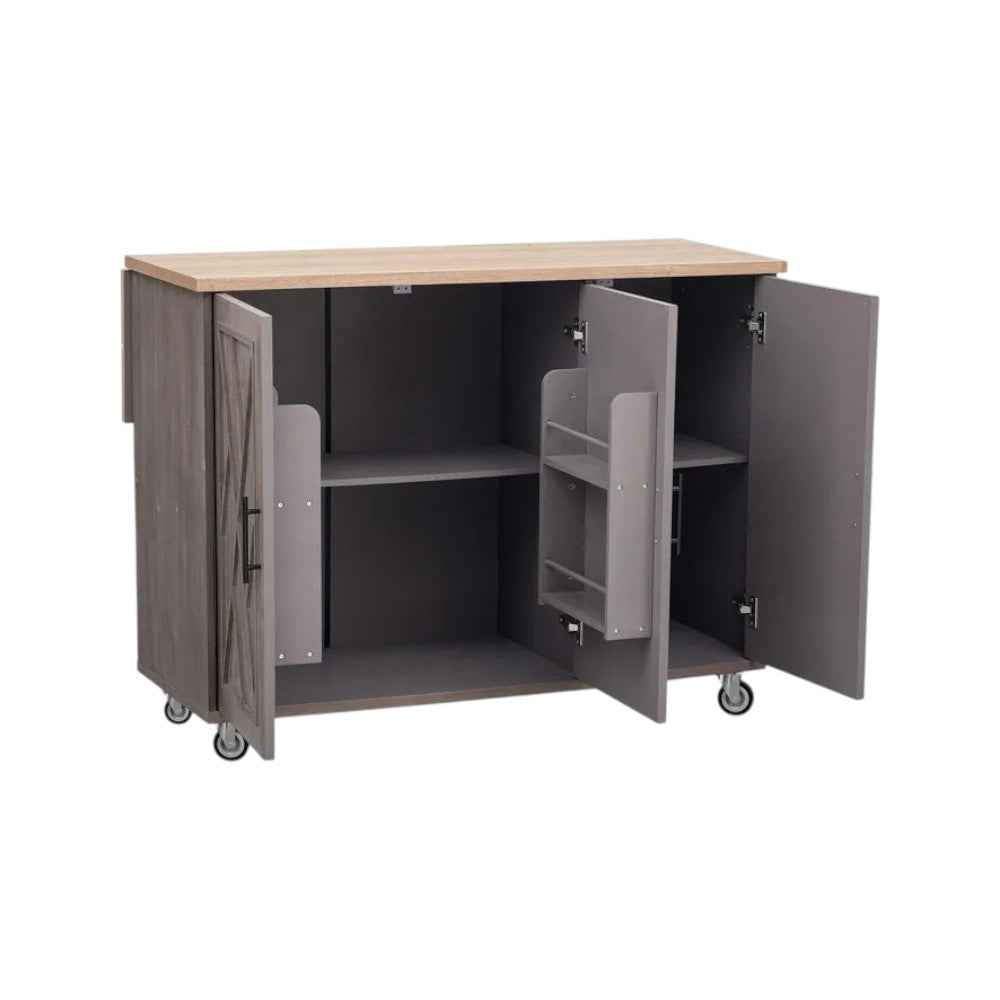 51" Brown Wood Rolling Kitchen Island