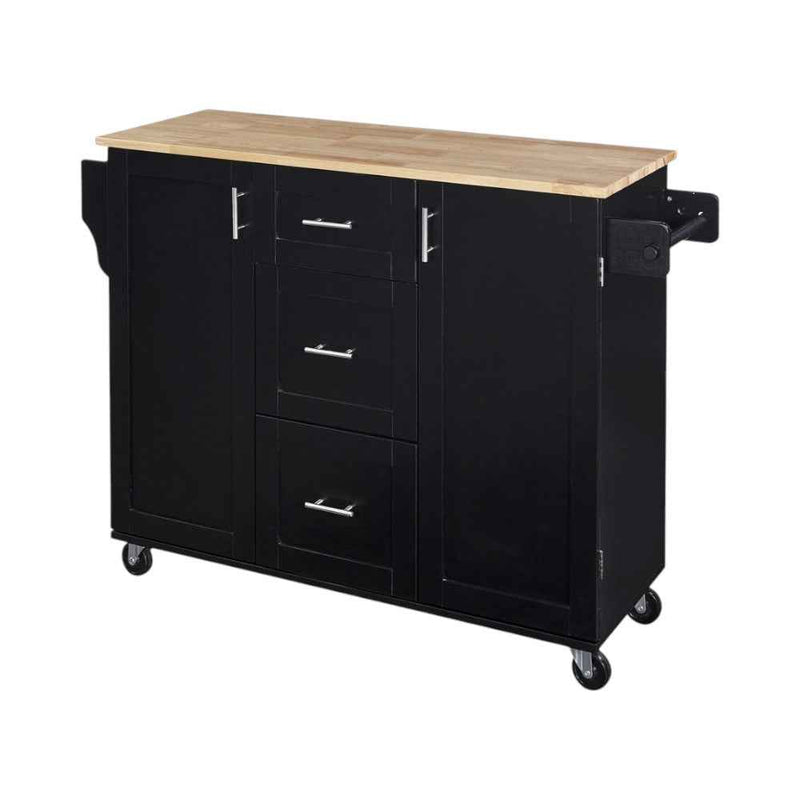 50" Black Wood Rolling Kitchen Island