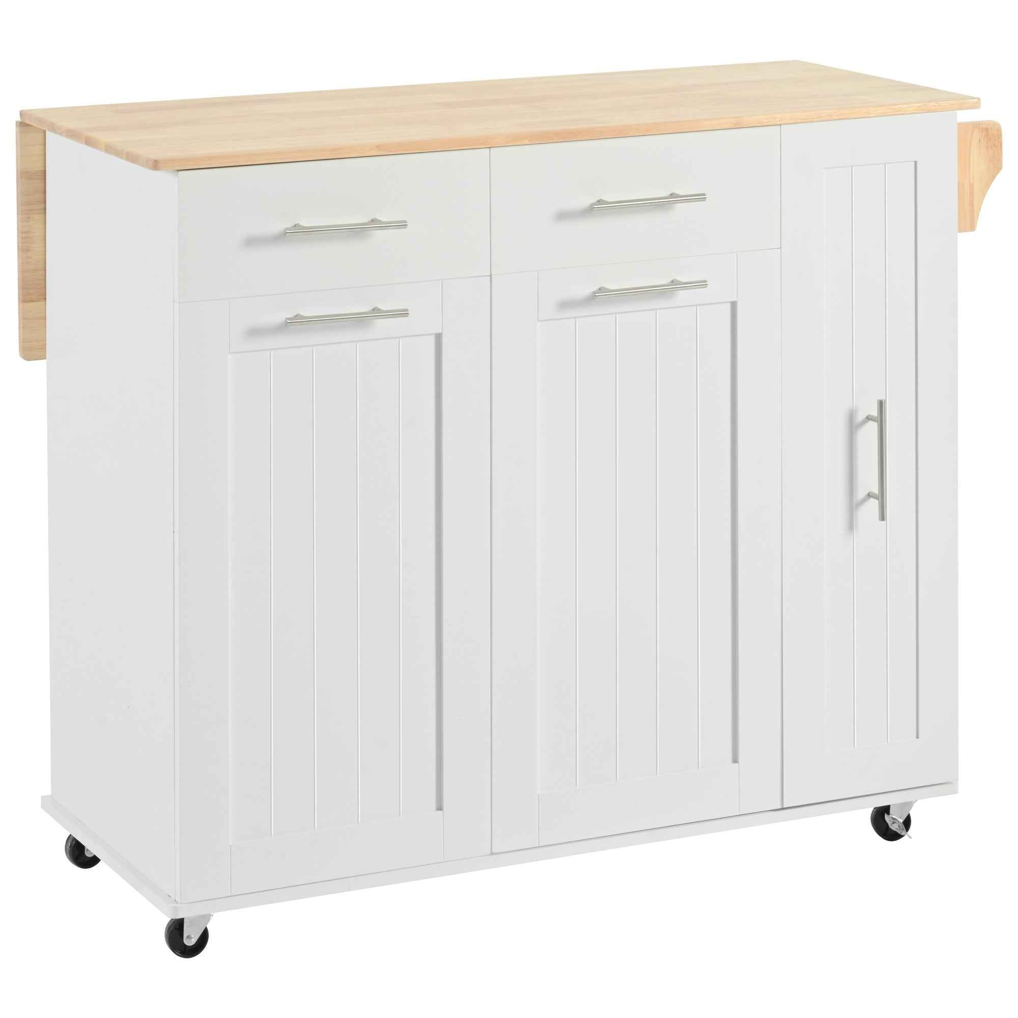 46" White Wood Rolling Kitchen Island With Storage