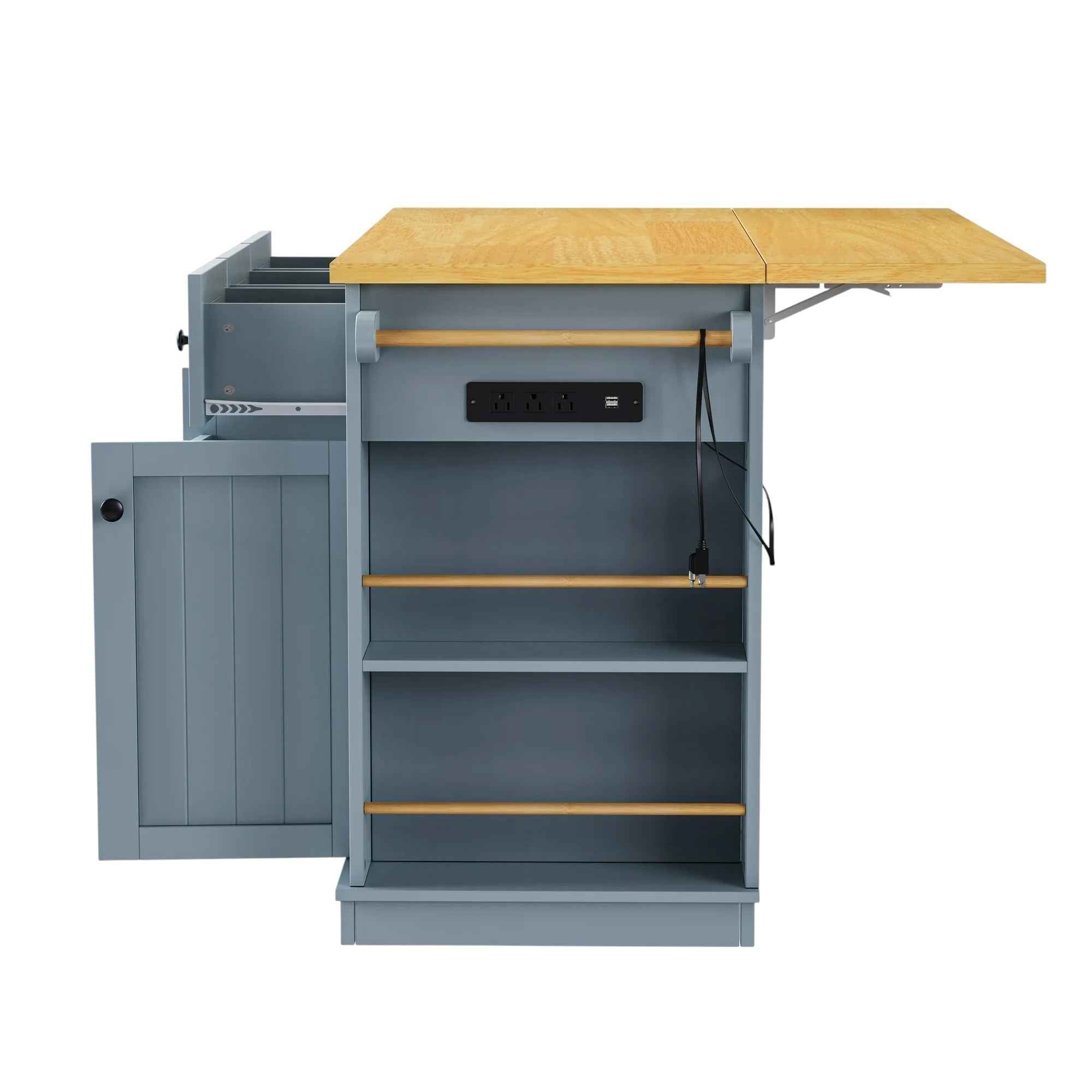 53" Light Blue Wood Rolling Kitchen Island Set With Storage