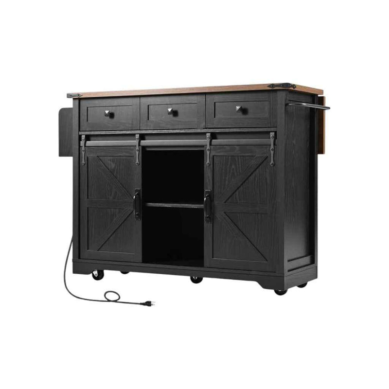 54" Black Wood Rolling Kitchen Island