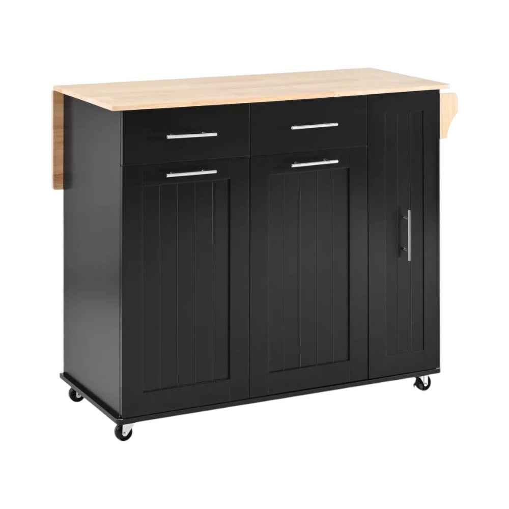 46" Black Wood Rolling Kitchen Island With Storage