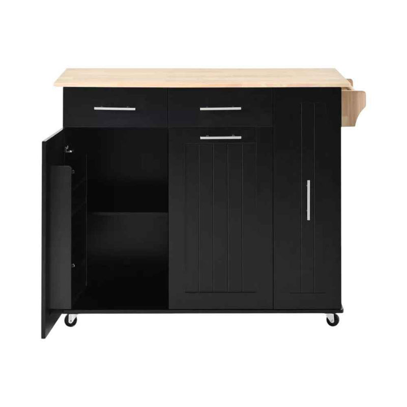 46" Black Wood Rolling Kitchen Island With Storage
