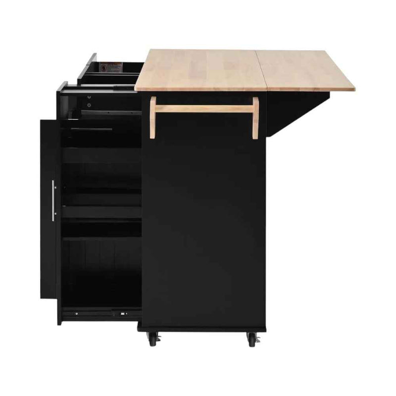 46" Black Wood Rolling Kitchen Island With Storage