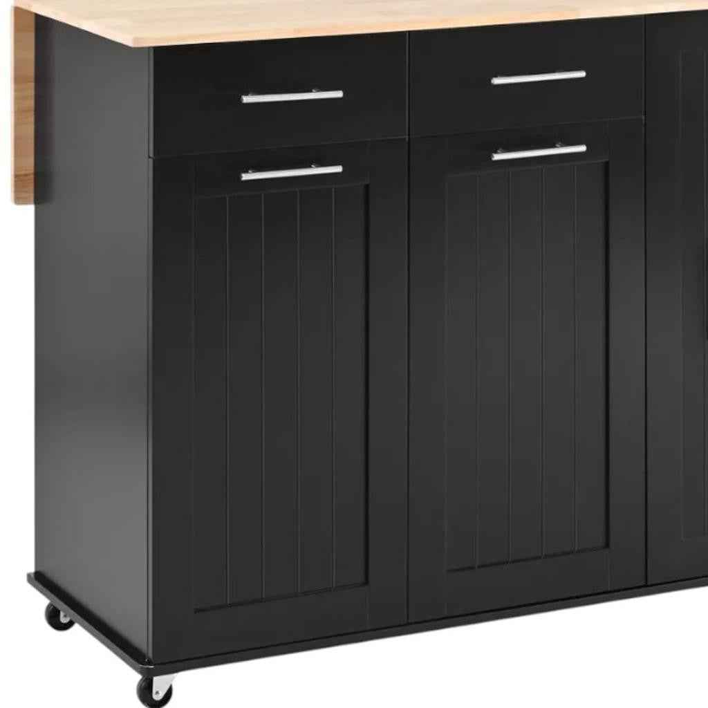 46" Black Wood Rolling Kitchen Island With Storage