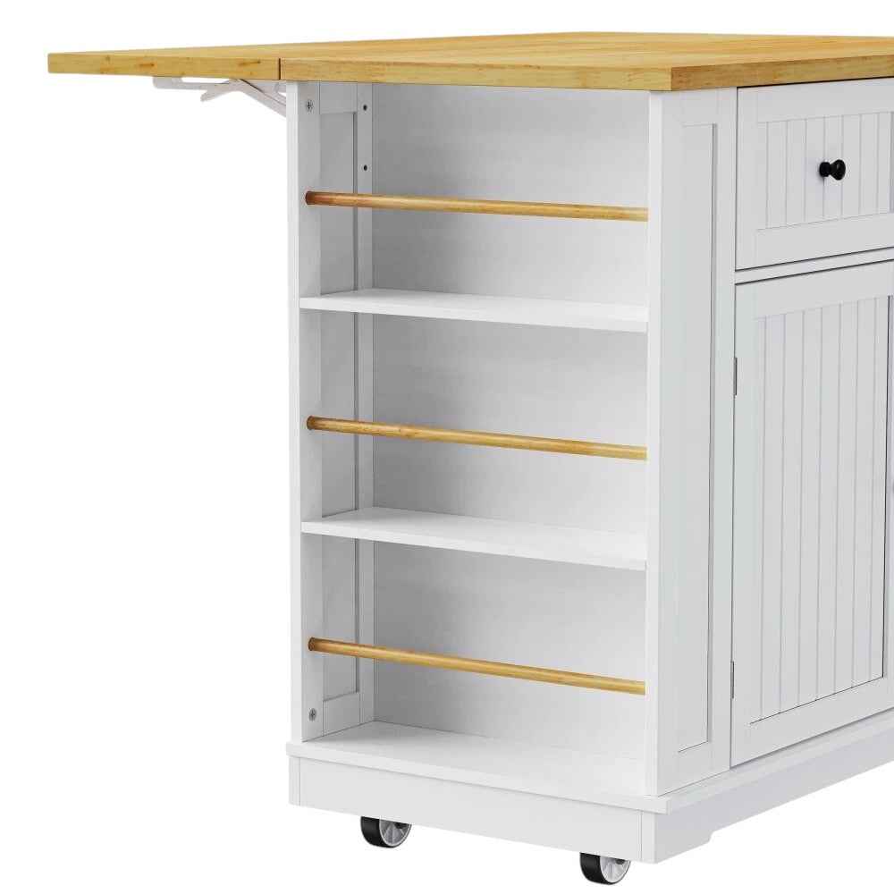 48" White Wood Rolling Kitchen Island With Storage