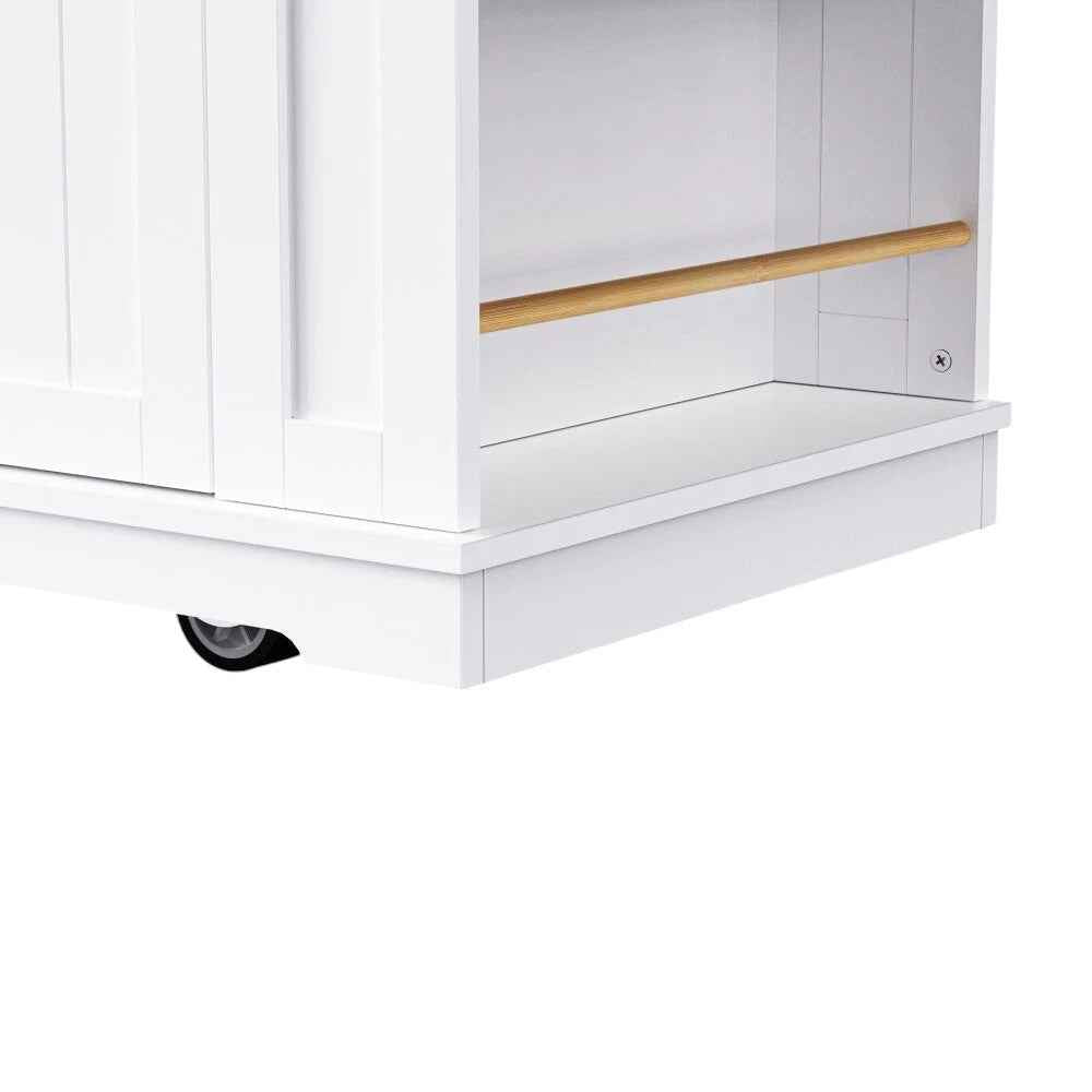 48" White Wood Rolling Kitchen Island With Storage