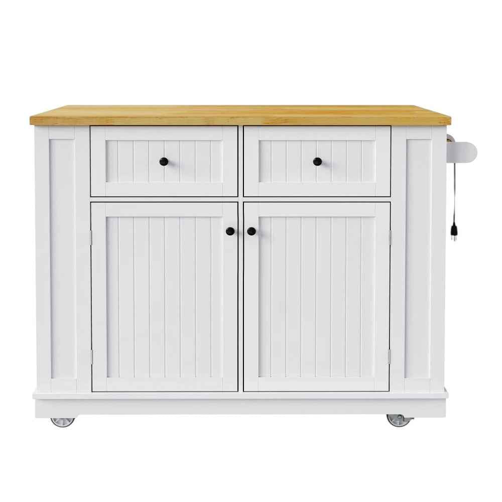 48" White Wood Rolling Kitchen Island With Storage