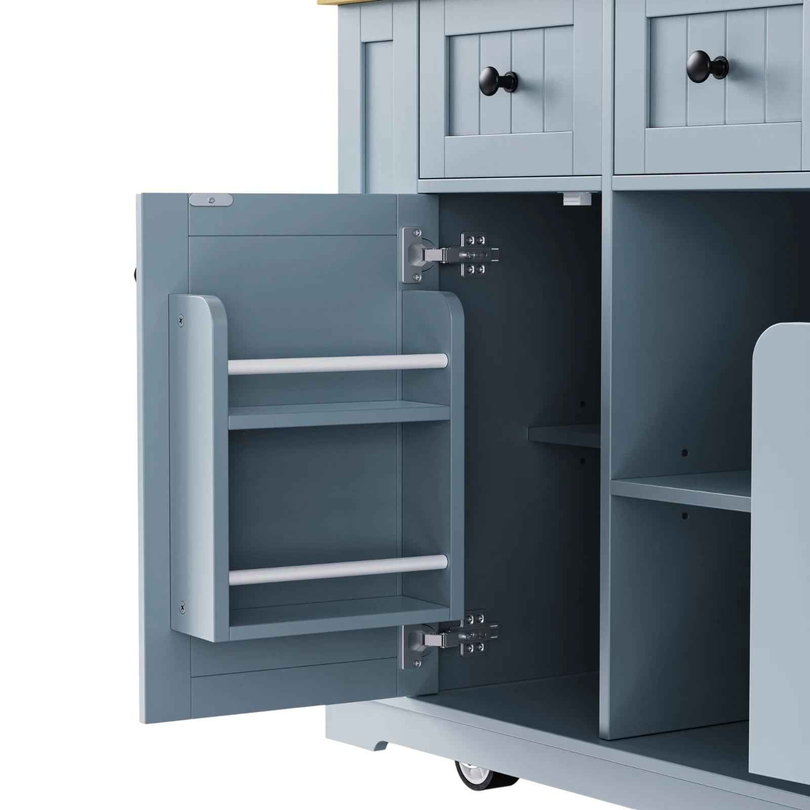 53" Light Blue Wood Rolling Kitchen Island With Storage