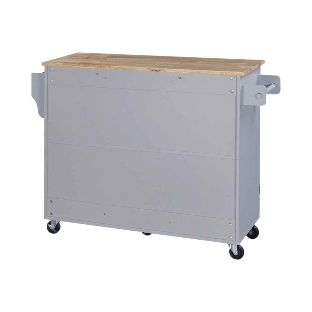 50" Gray Wood Rolling Kitchen Island