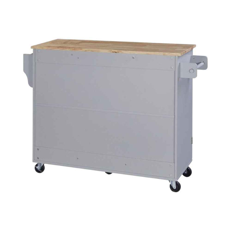 50" Gray Wood Rolling Kitchen Island