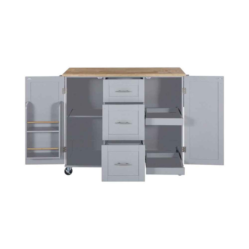 50" Gray Wood Rolling Kitchen Island