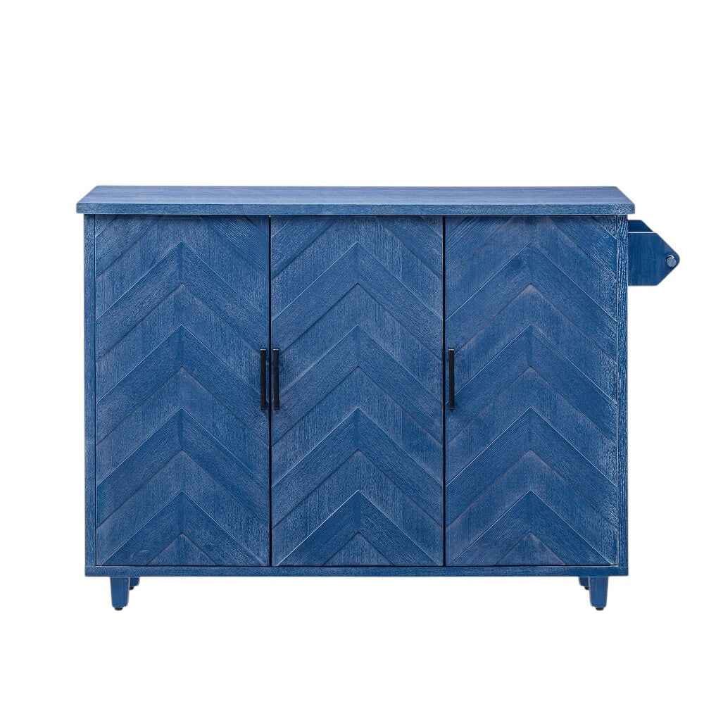 51" Blue Wood Rolling Kitchen Island