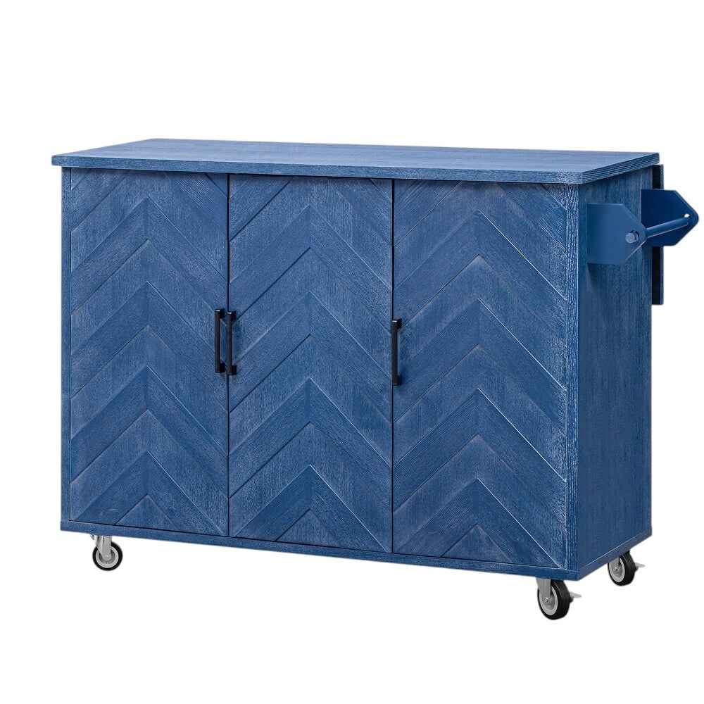 51" Blue Wood Rolling Kitchen Island
