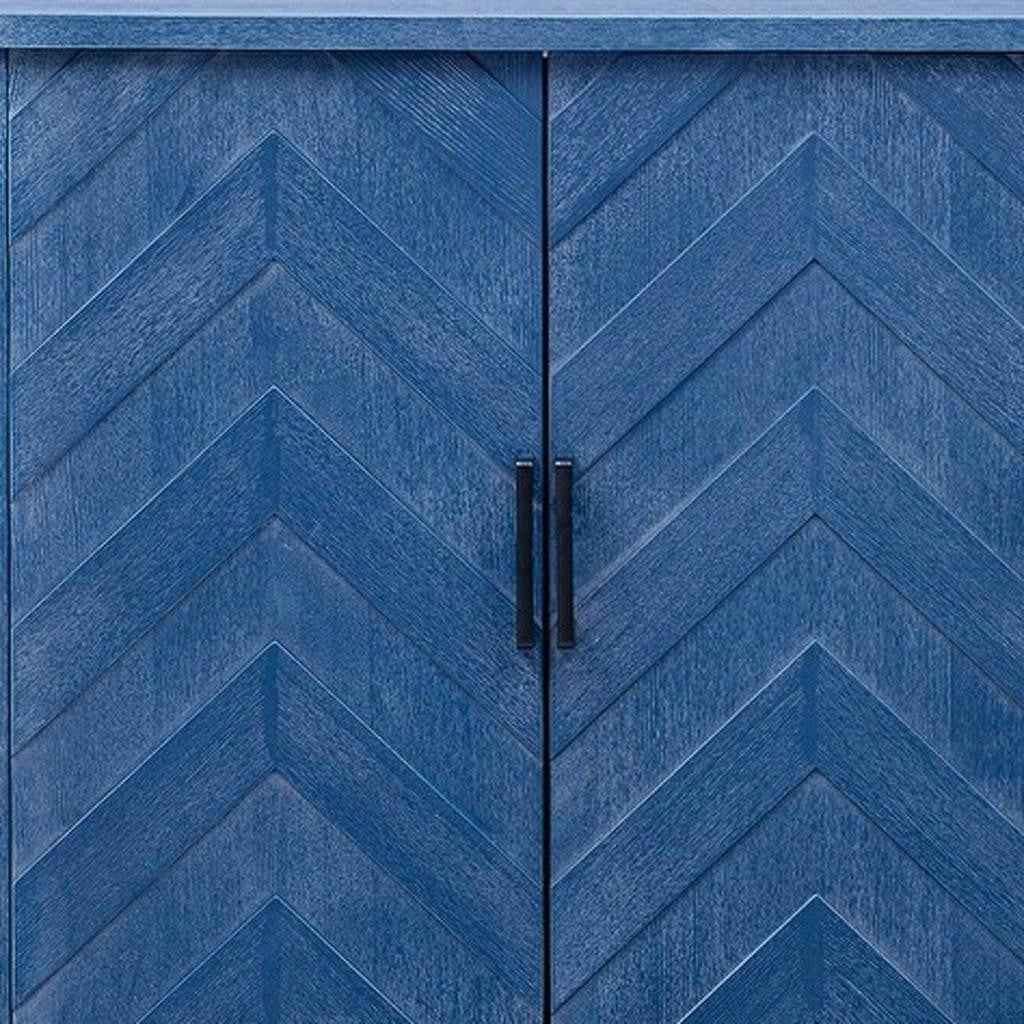 51" Blue Wood Rolling Kitchen Island