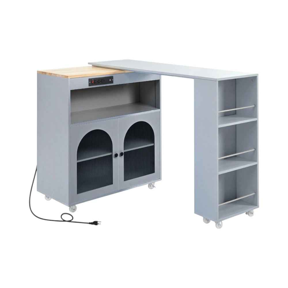 33" Gray Wood Rolling Kitchen Island With Storage