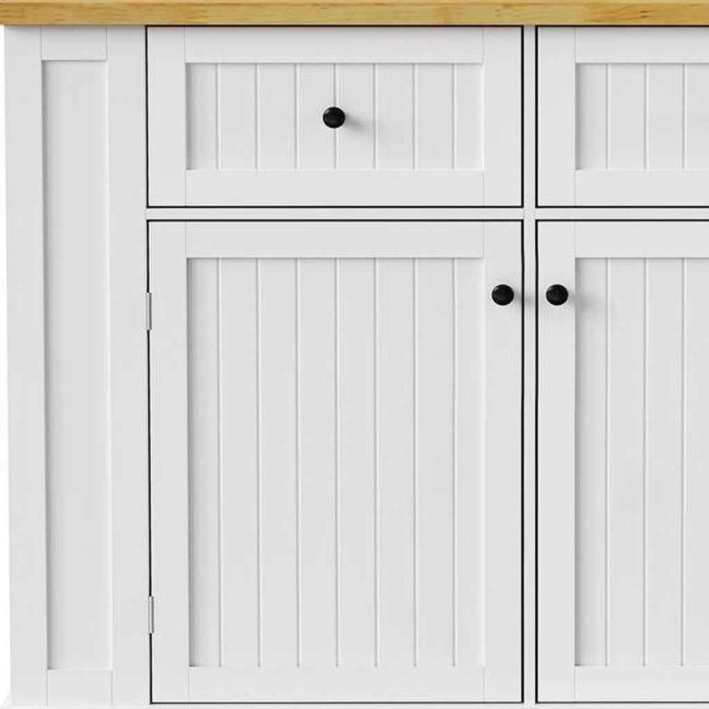 45" White Wood Rolling Kitchen Island Set With Storage
