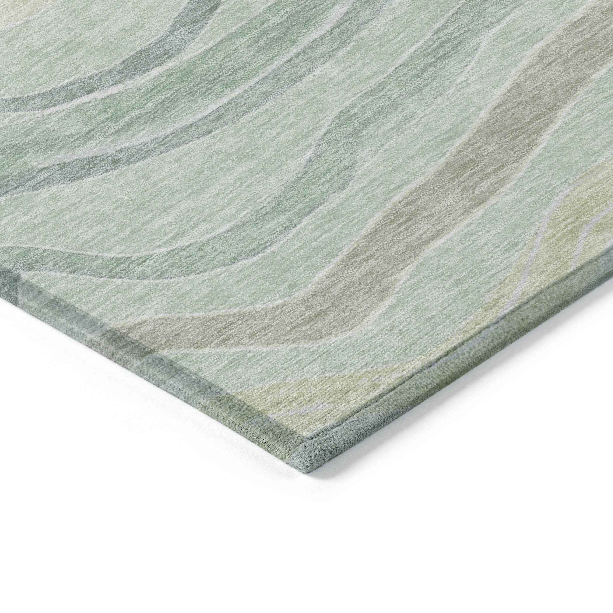 3' X 5' Sage And Taupe Striped Washable Indoor Outdoor Area Rug