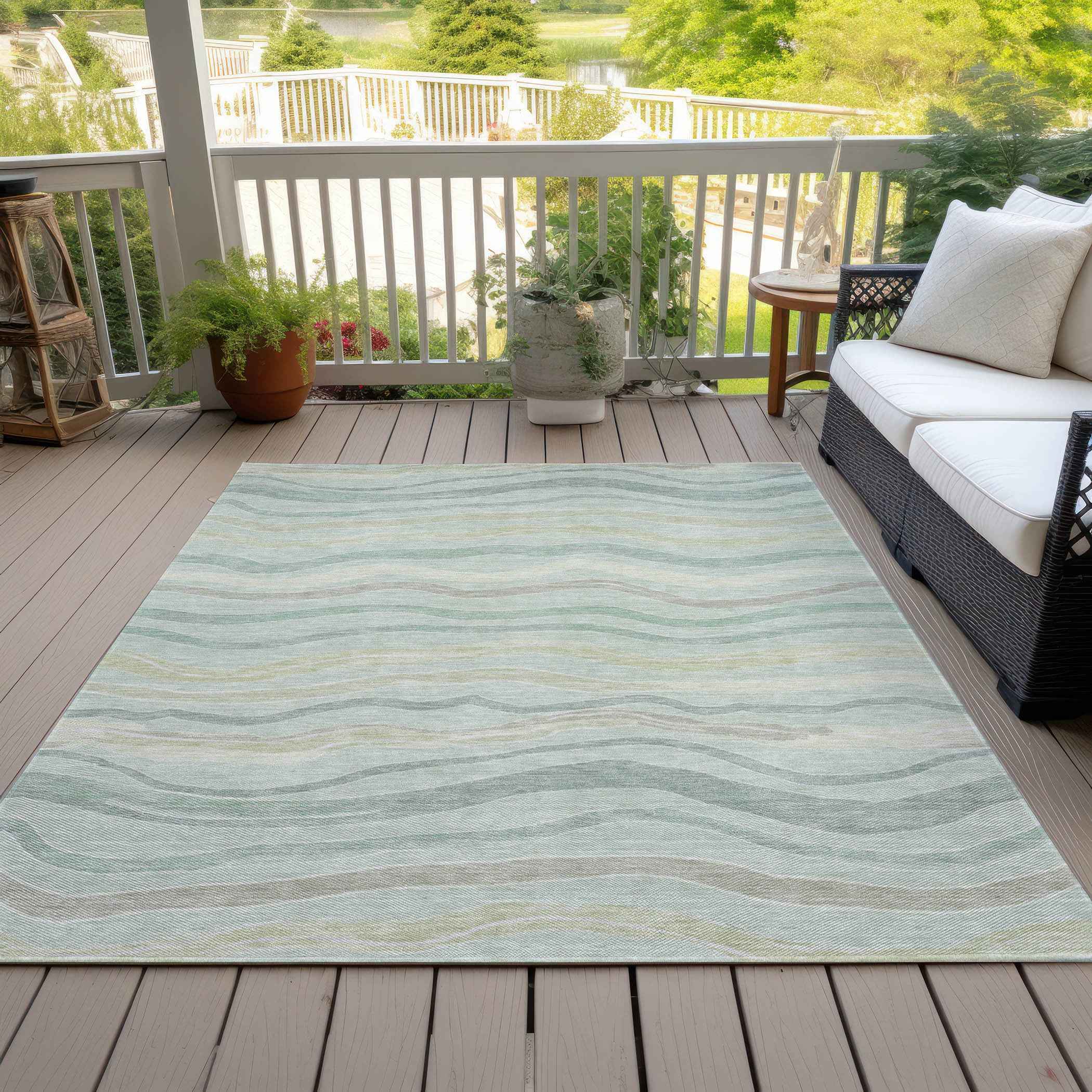 3' X 5' Sage And Taupe Striped Washable Indoor Outdoor Area Rug