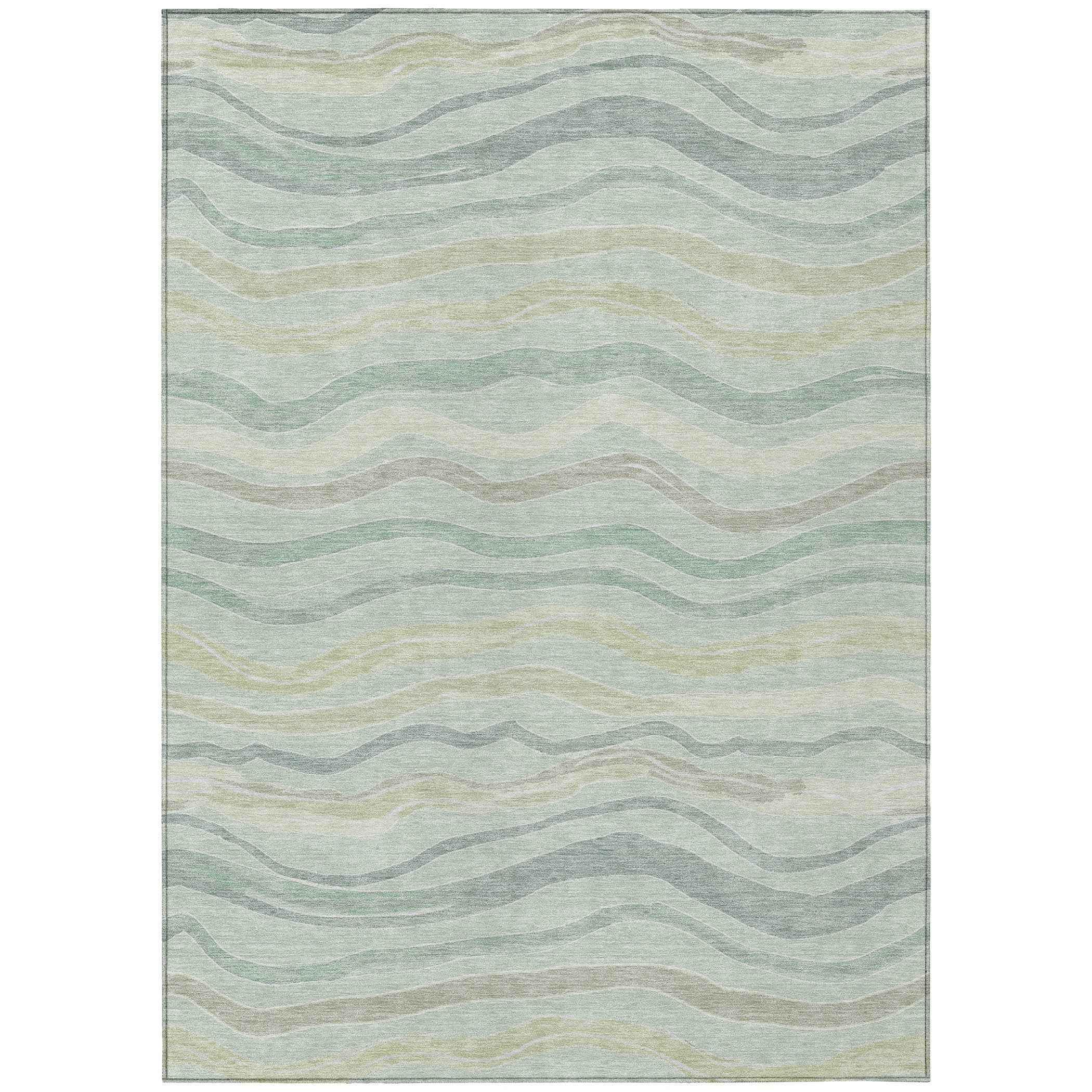 3' X 5' Sage And Taupe Striped Washable Indoor Outdoor Area Rug