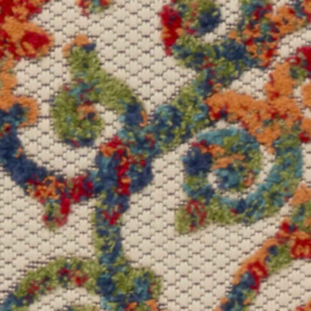 8' Ivory And Blue Indoor Outdoor Area Rug