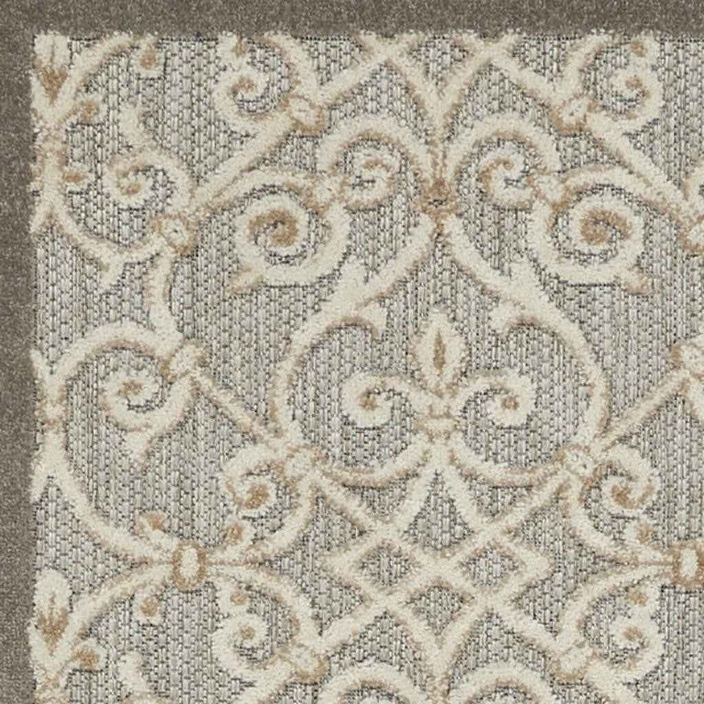 8' Gray And Ivory Indoor Outdoor Area Rug