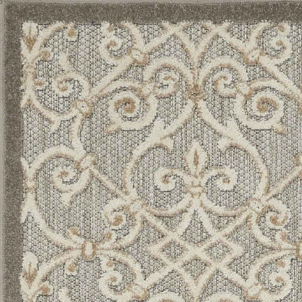 10' Gray And Ivory Indoor Outdoor Area Rug