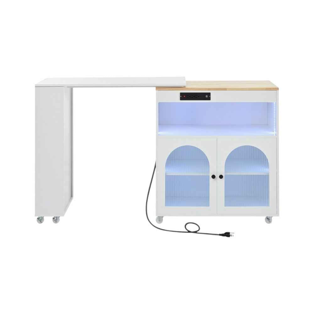 33" White Wood Rolling Kitchen Island With Storage