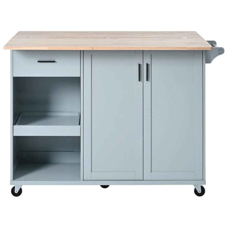 49" Light Blue Wood Rolling Kitchen Island With Storage