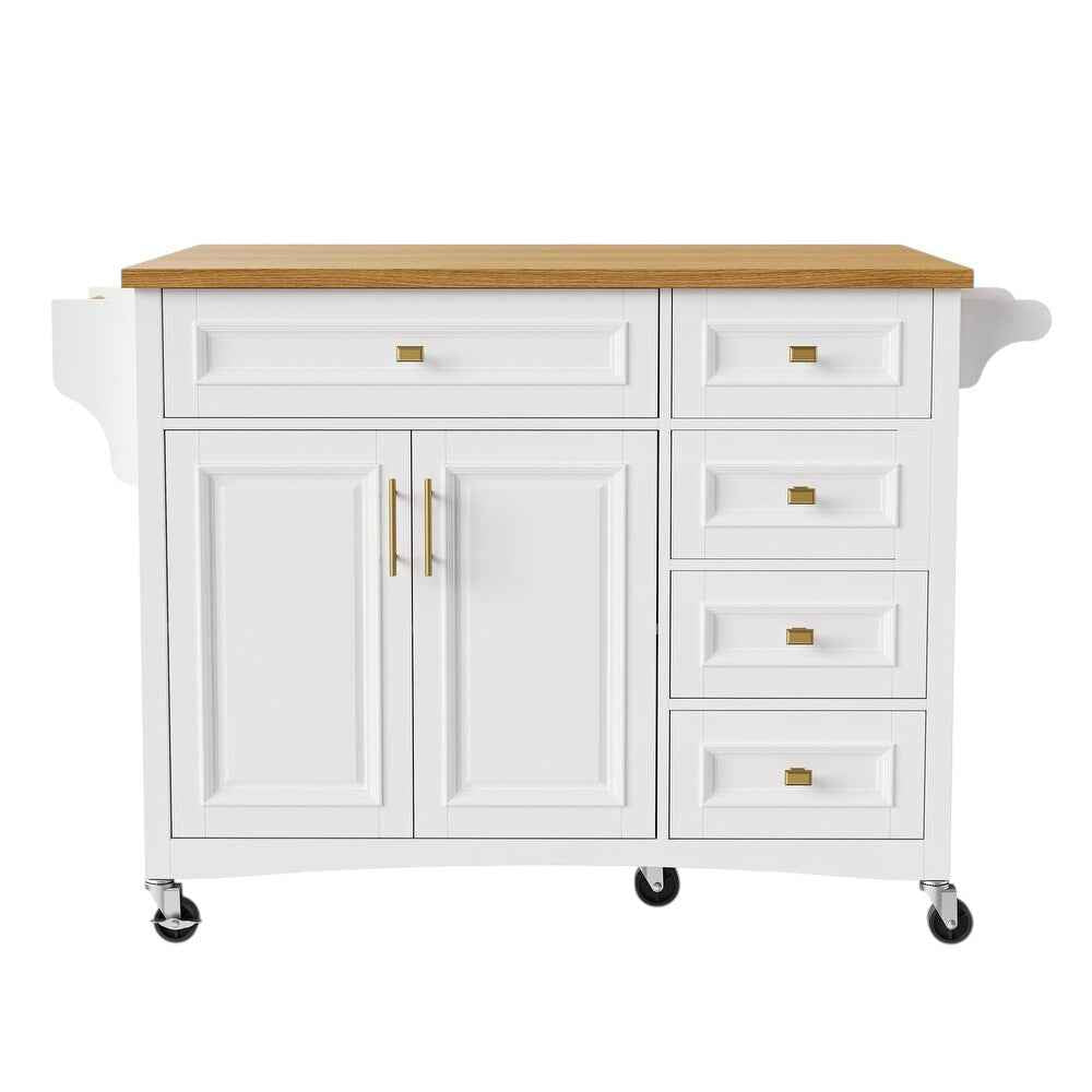 52" White Wood Rolling Kitchen Island