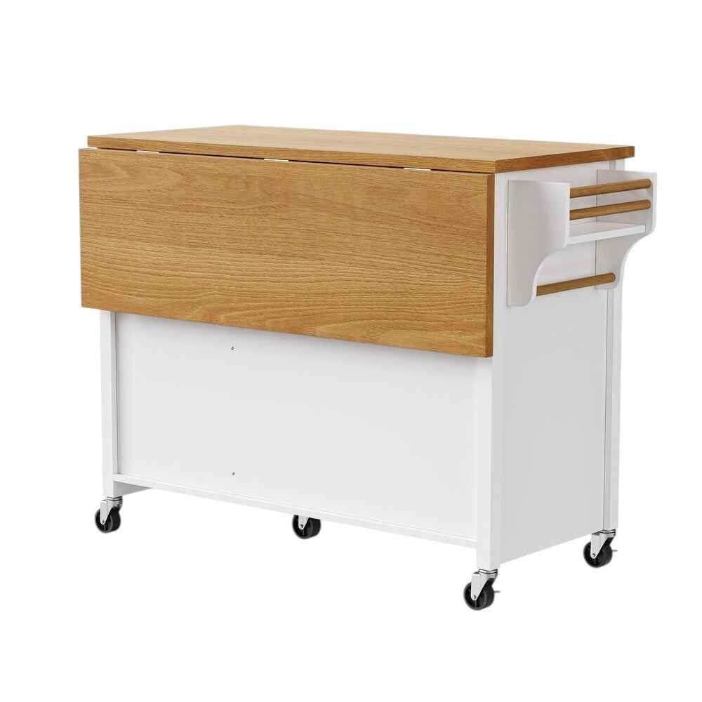 52" White Wood Rolling Kitchen Island