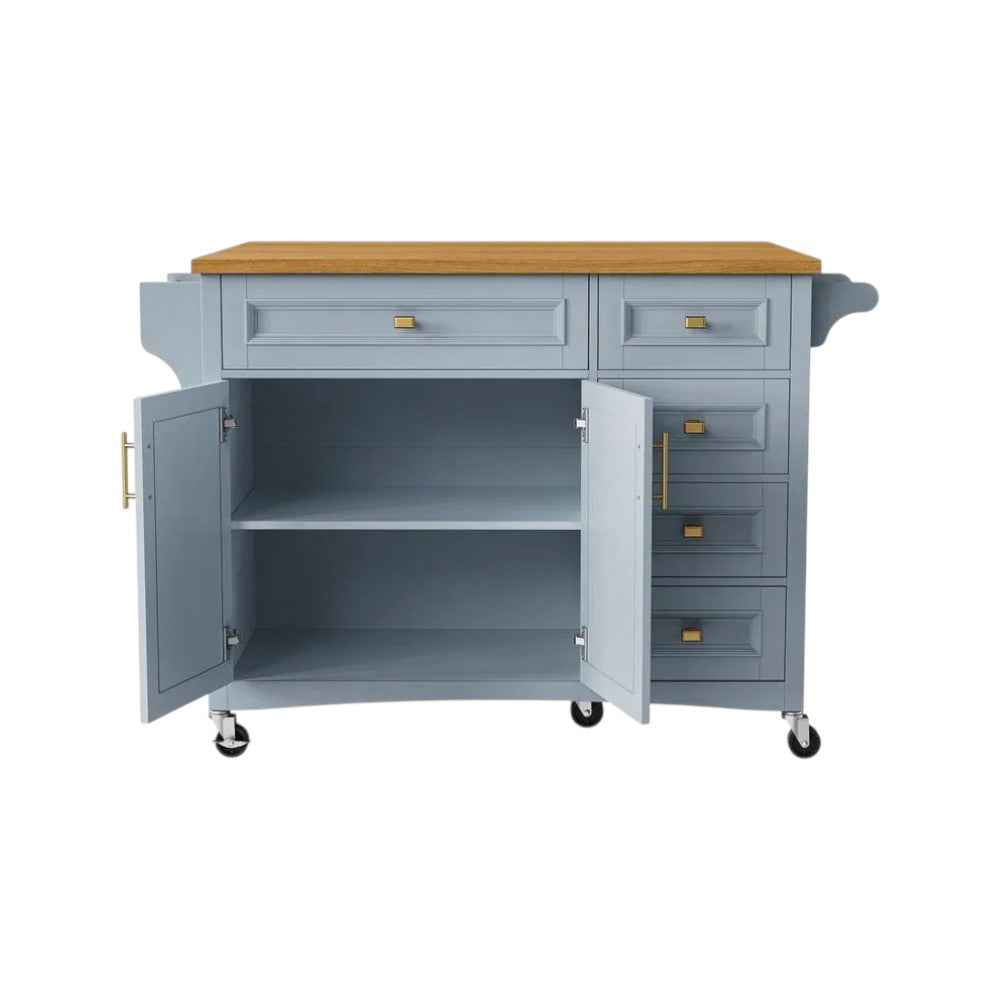 52" Light Blue Wood Rolling Kitchen Island