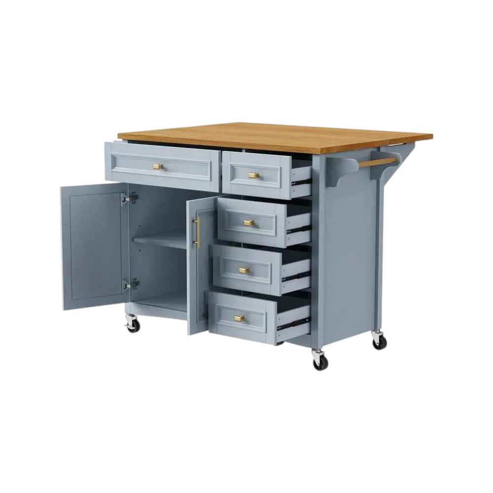 52" Light Blue Wood Rolling Kitchen Island