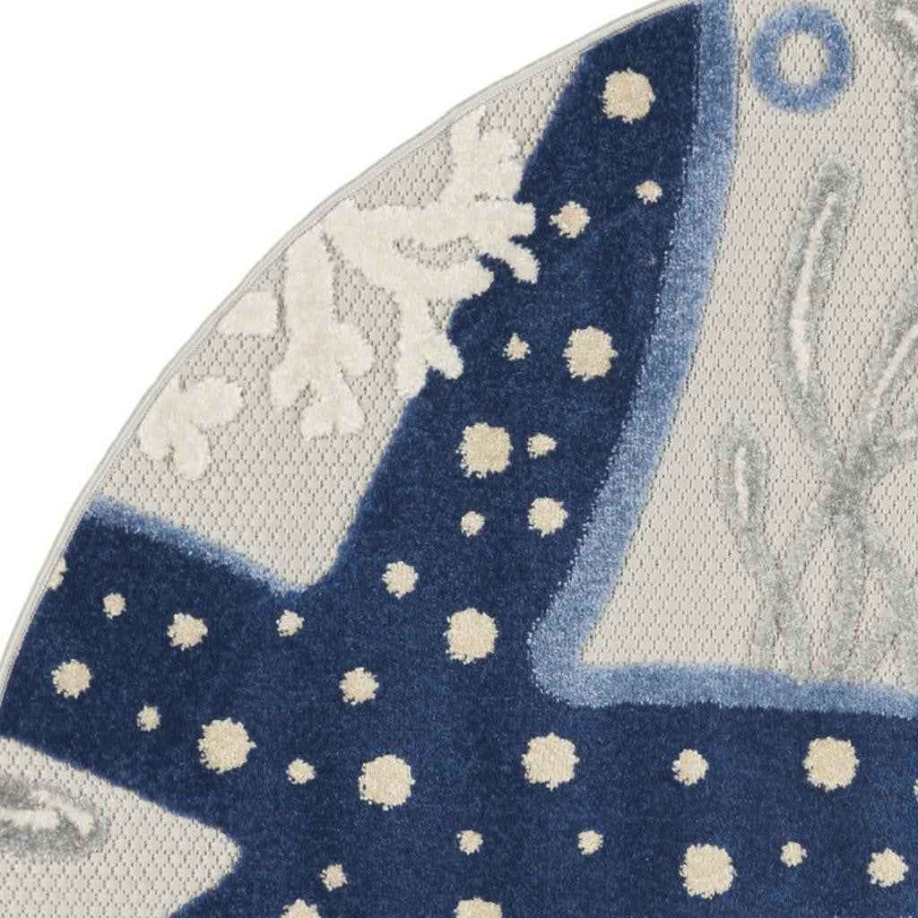 5' Blue And Gray Round Indoor Outdoor Area Rug