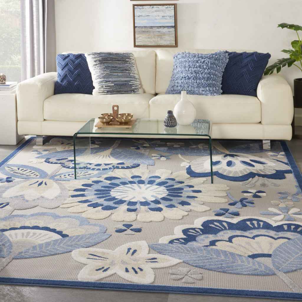 8' X 11' Blue And Gray Indoor Outdoor Area Rug