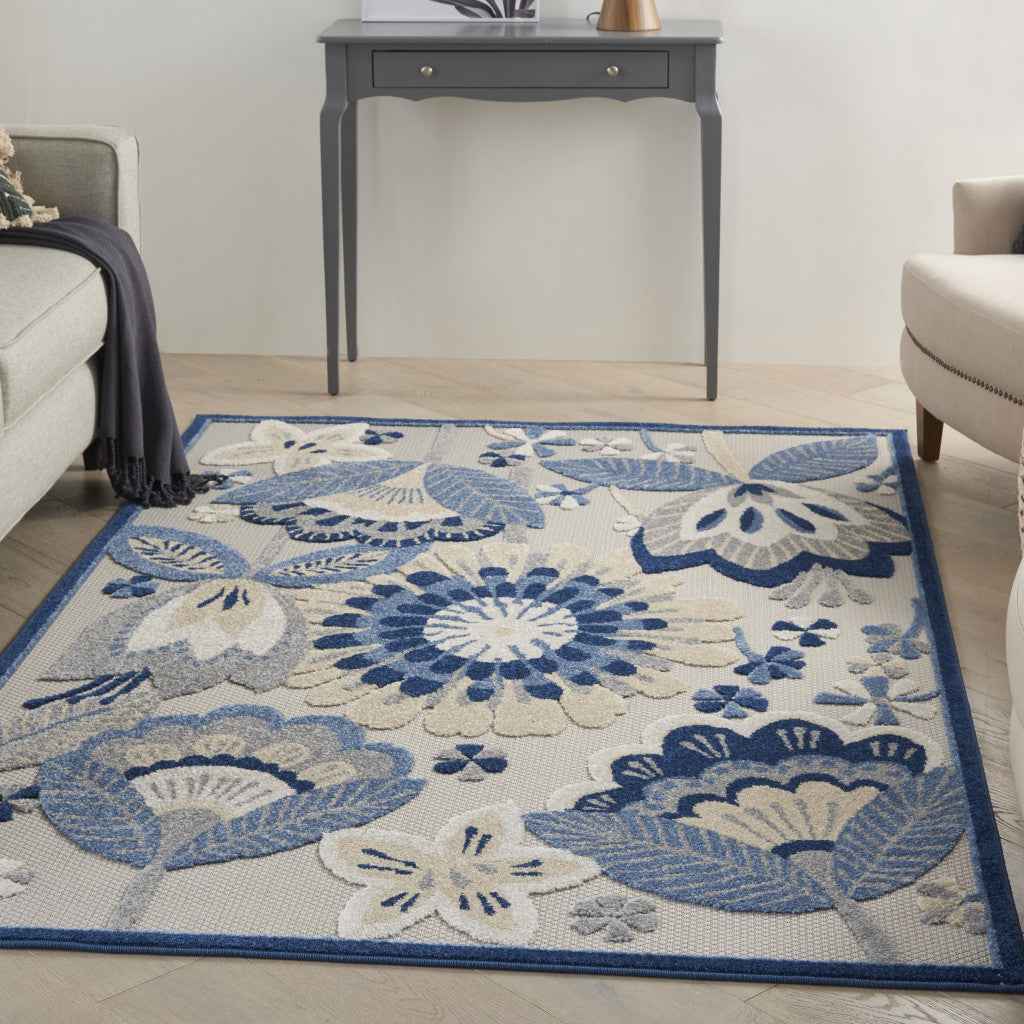 5' X 8' Blue And Gray Indoor Outdoor Area Rug