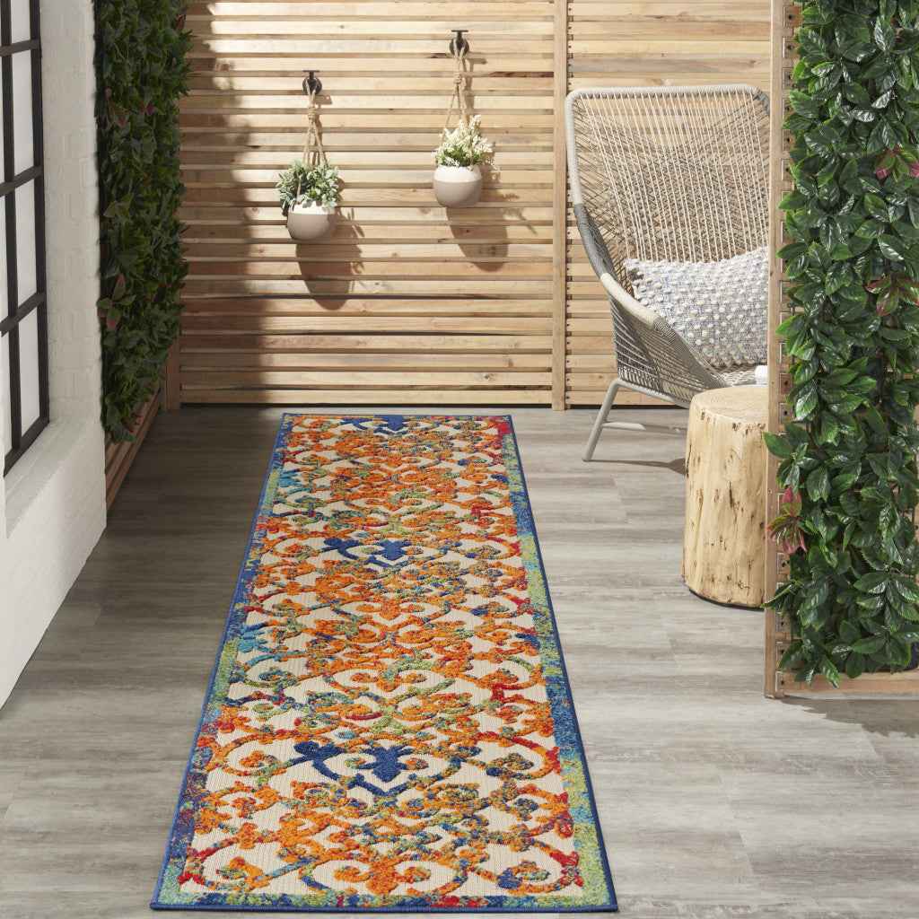 10' Ivory And Blue Indoor Outdoor Area Rug