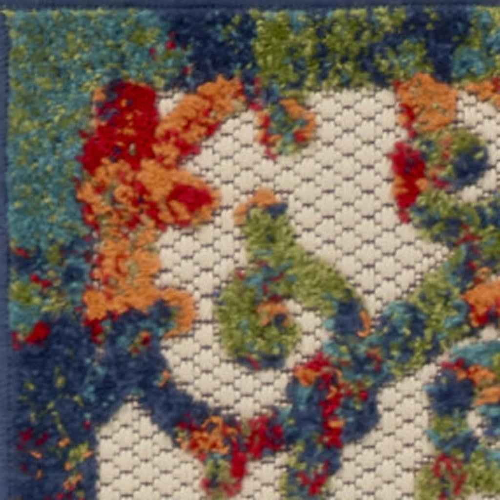 10' Ivory And Blue Indoor Outdoor Area Rug