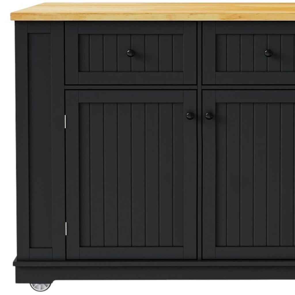 45" Black Wood Rolling Kitchen Island Set With Storage