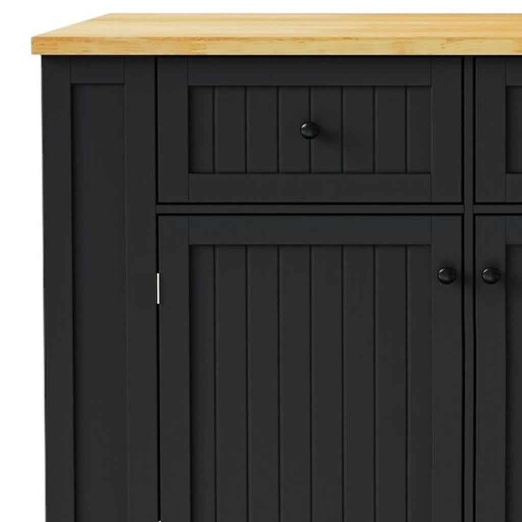45" Black Wood Rolling Kitchen Island Set With Storage