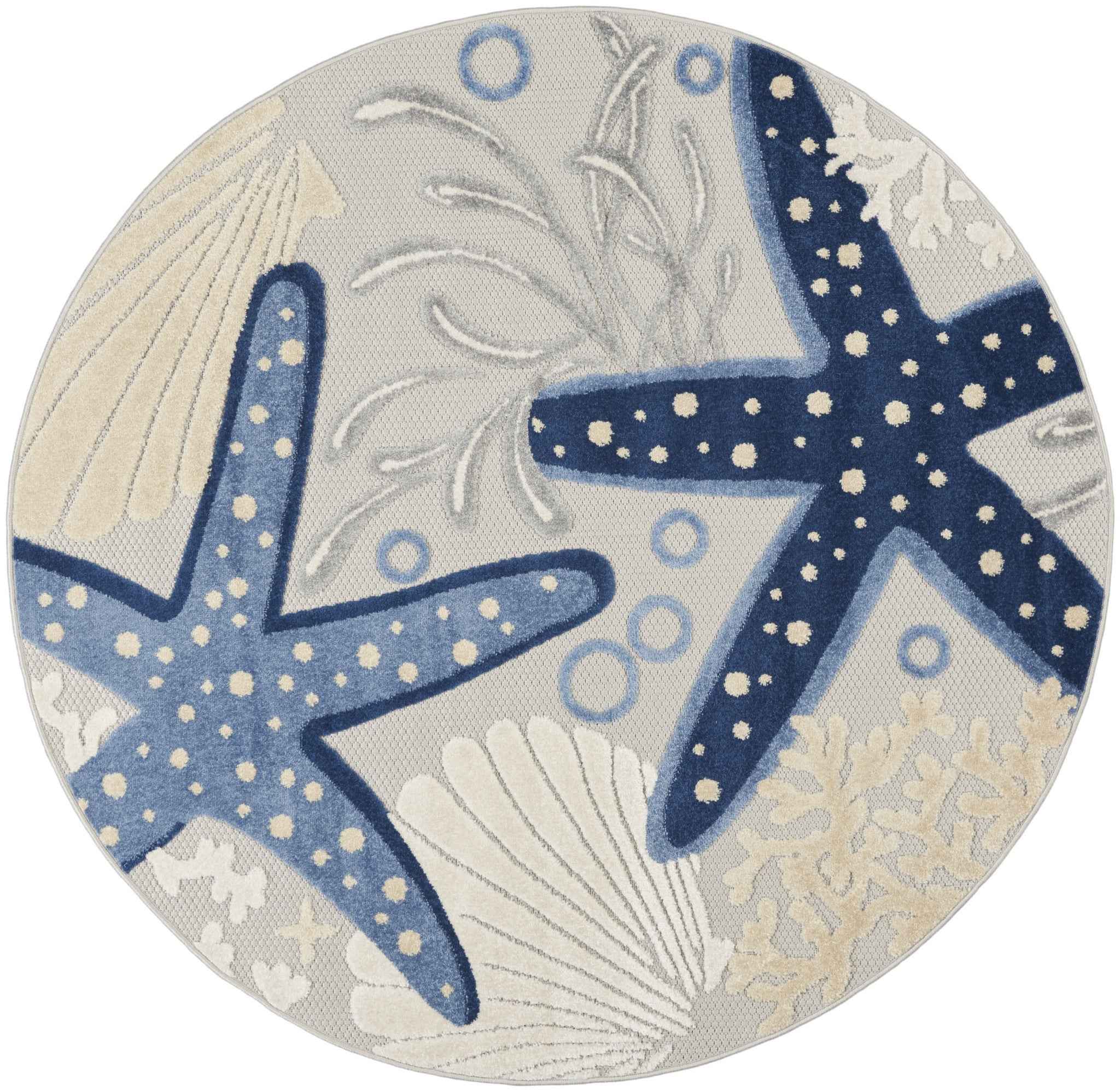 4' Blue And Gray Round Indoor Outdoor Area Rug