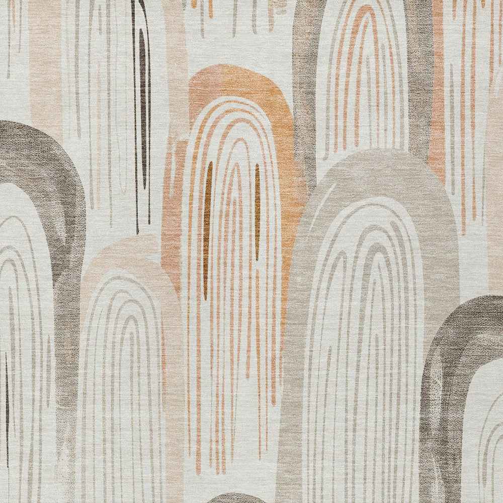 8' X 10' Ivory And Taupe Geometric Washable Indoor Outdoor Area Rug