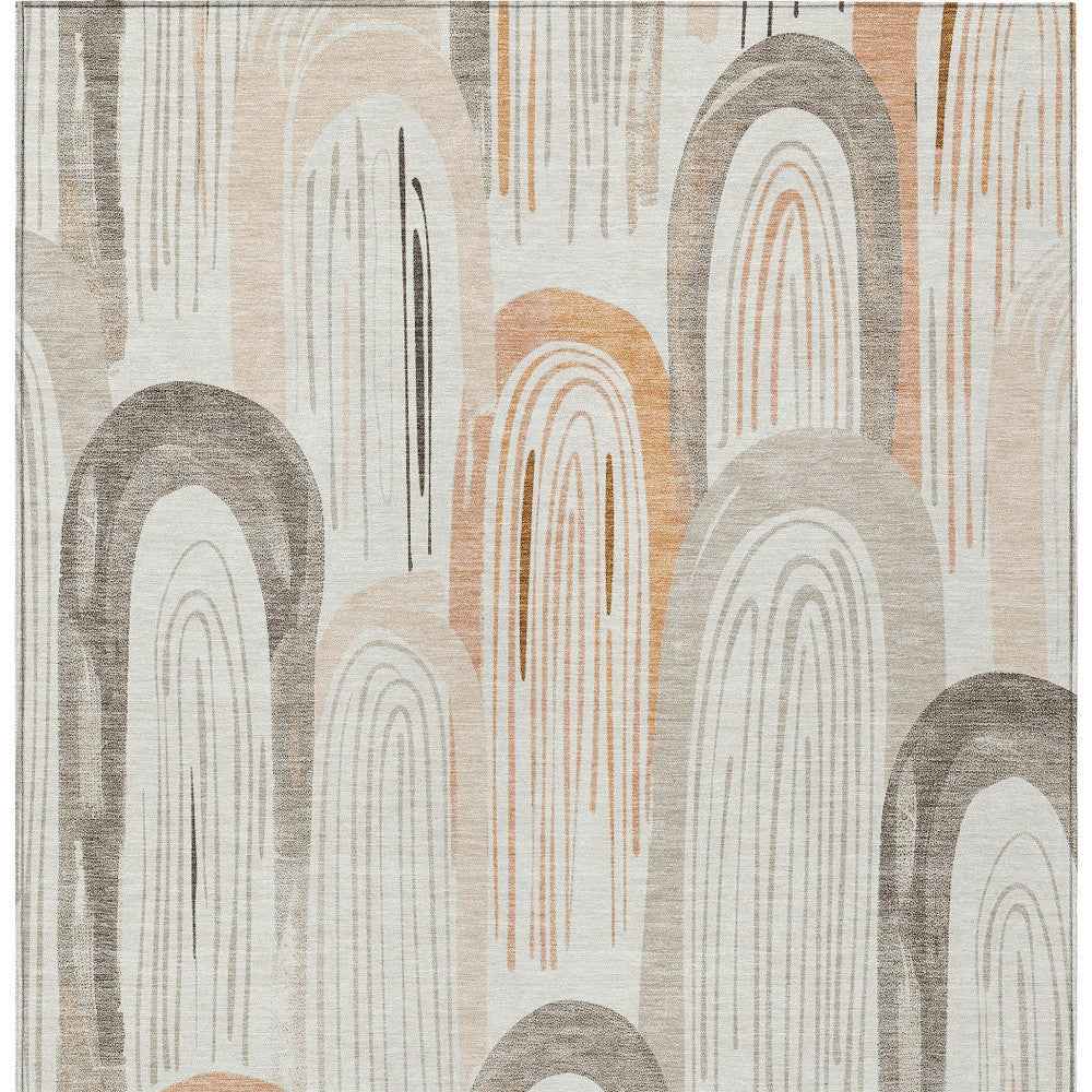 9' X 12' Ivory And Taupe Geometric Washable Indoor Outdoor Area Rug