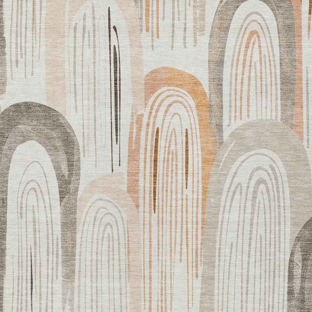 9' X 12' Ivory And Taupe Geometric Washable Indoor Outdoor Area Rug