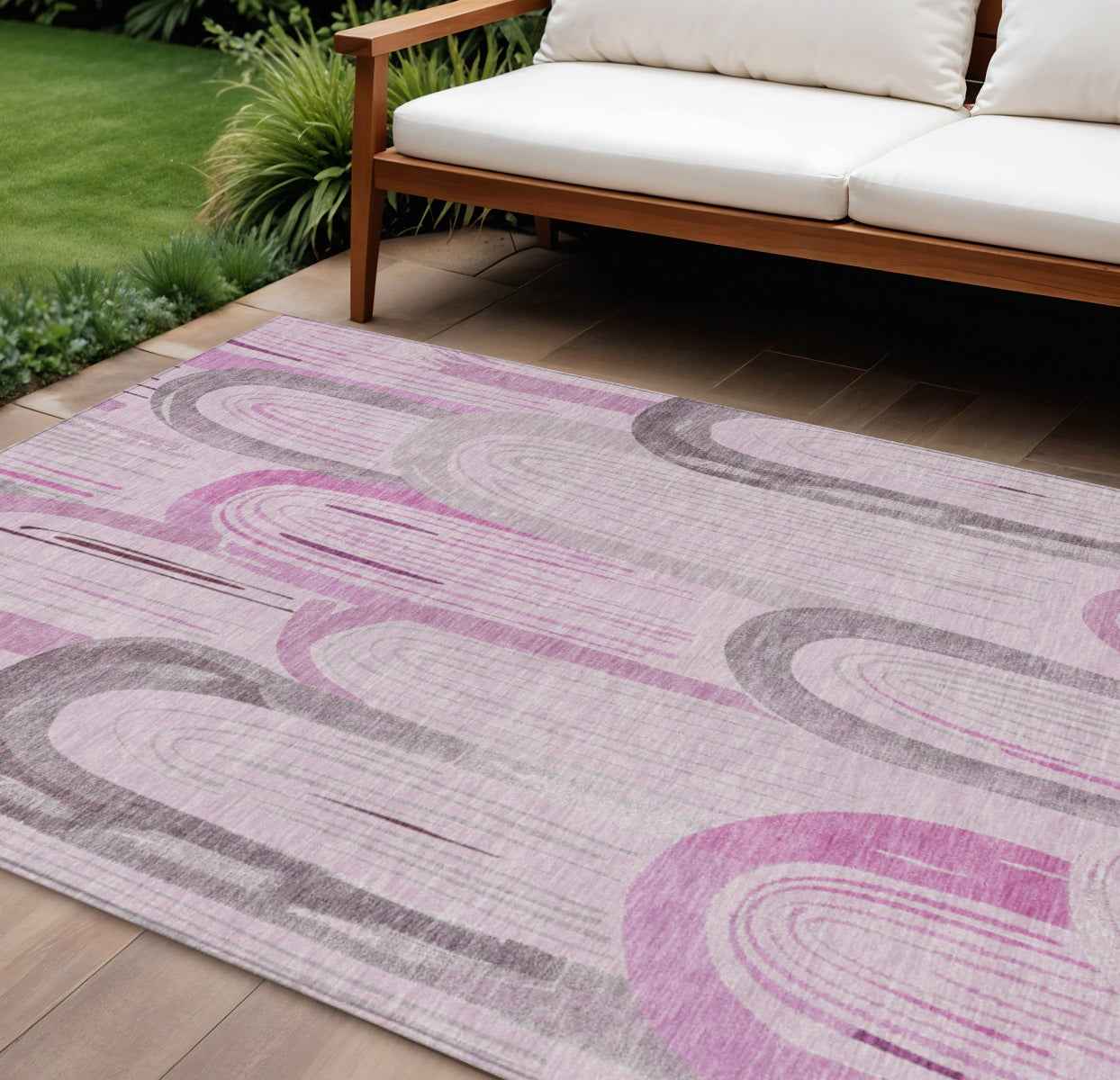 8' X 10' Pink And Lavender Geometric Washable Indoor Outdoor Area Rug