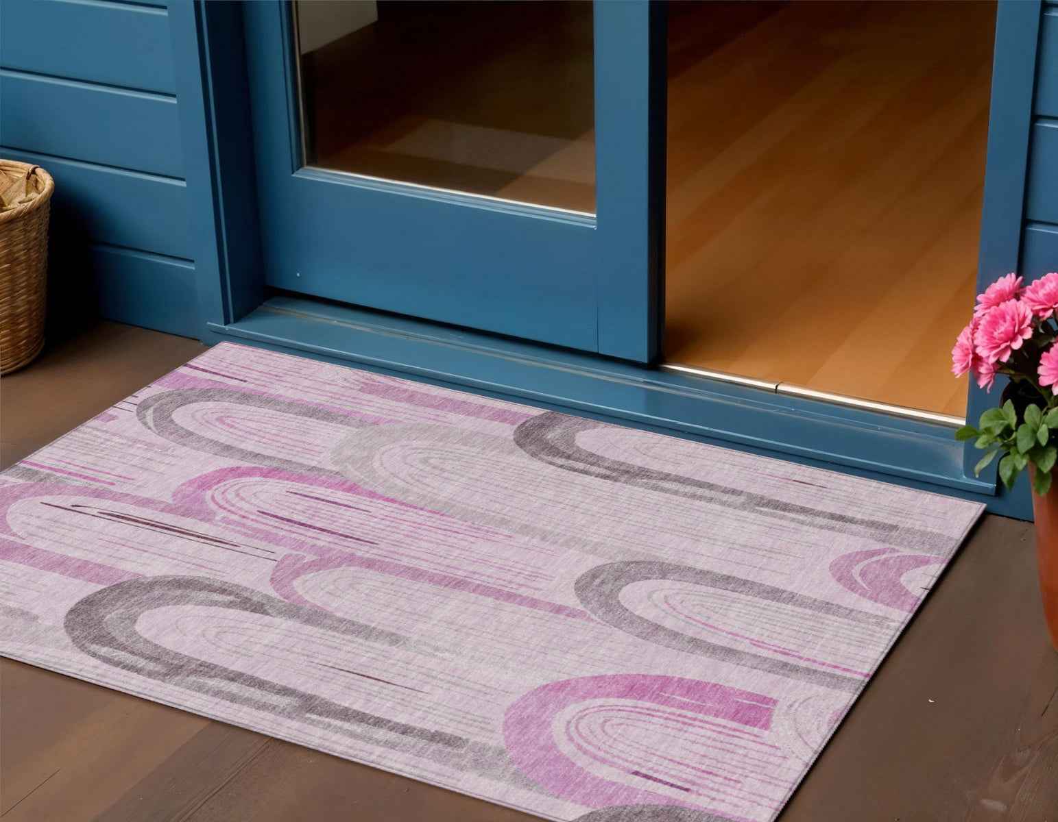 3' X 5' Pink And Lavender Geometric Washable Indoor Outdoor Area Rug