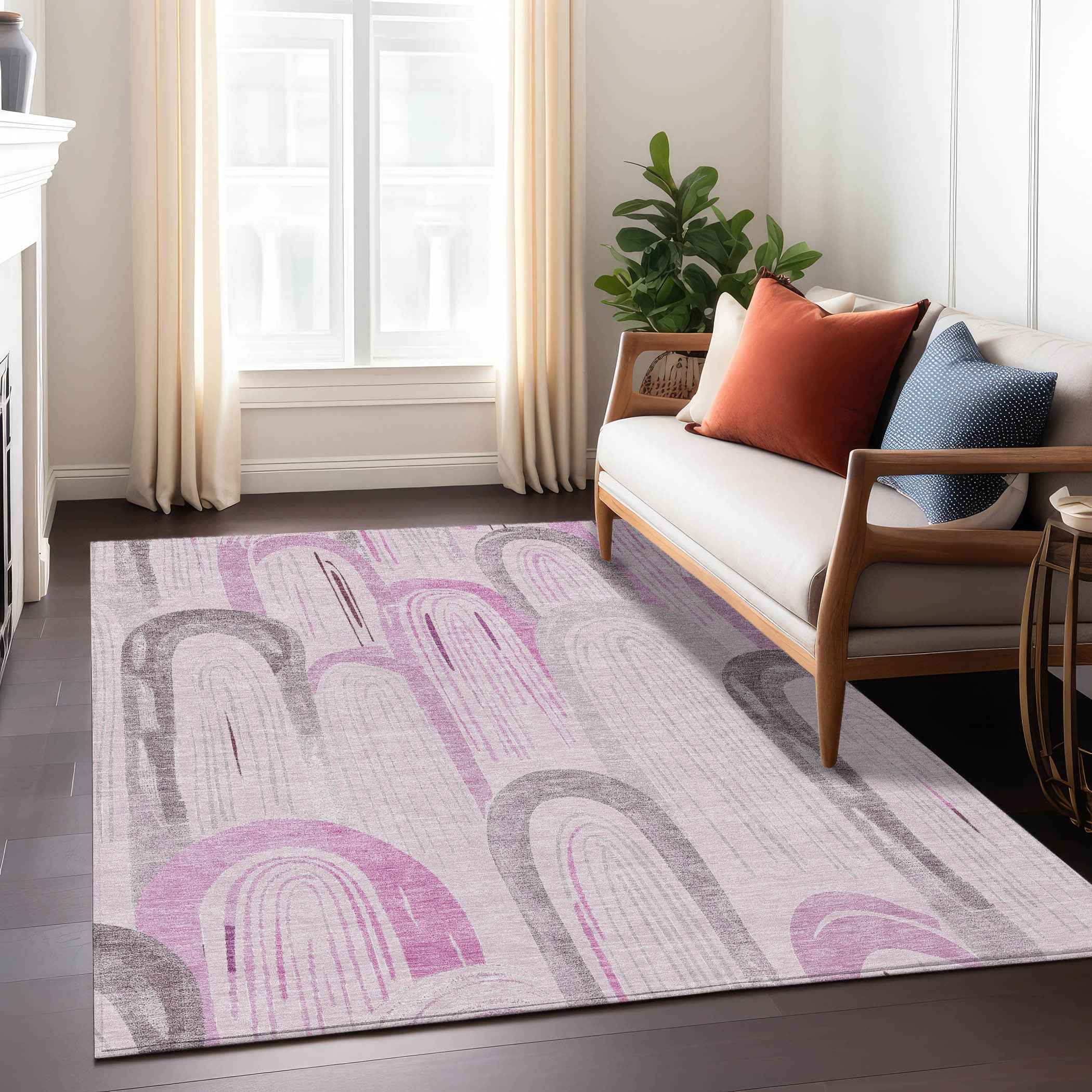 3' X 5' Pink And Lavender Geometric Washable Indoor Outdoor Area Rug
