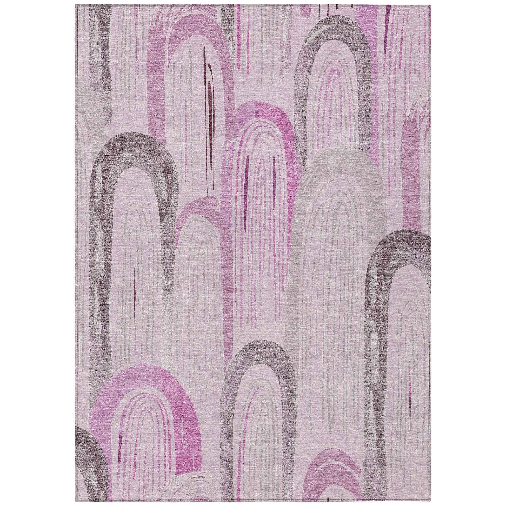 3' X 5' Pink And Lavender Geometric Washable Indoor Outdoor Area Rug